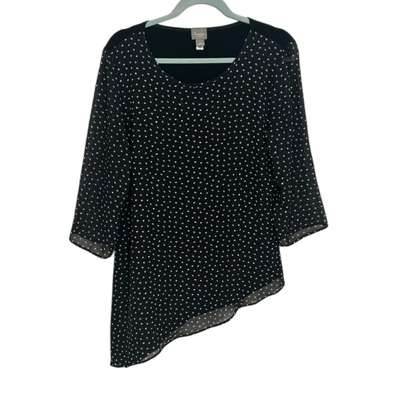 Chico’s Travelers Womens Black & White Polka Dot Asymmetrical Knit Top Artsy M - Picture 1 of 12